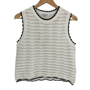 Brave Soul Pointelle Knit Sleeveless Top Womens M White Scalloped Sweater Vest
